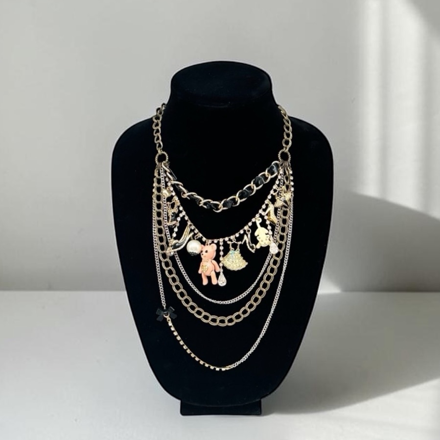 Vintage Betsey Johnson “Dream Closet” Charm Necklace Teddy Bear Pumps Cat 24”